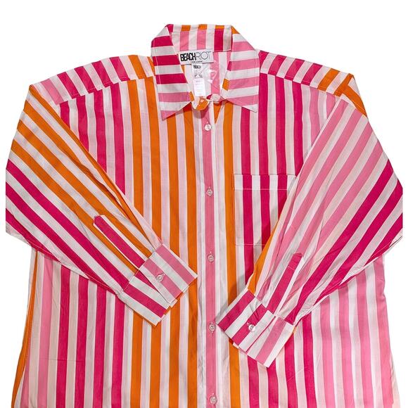 Beach Riot Alexa Striped Button-Up Shirt Sunset Stripe Orange Pink Size S/M NWT - Picture 3 of 7
